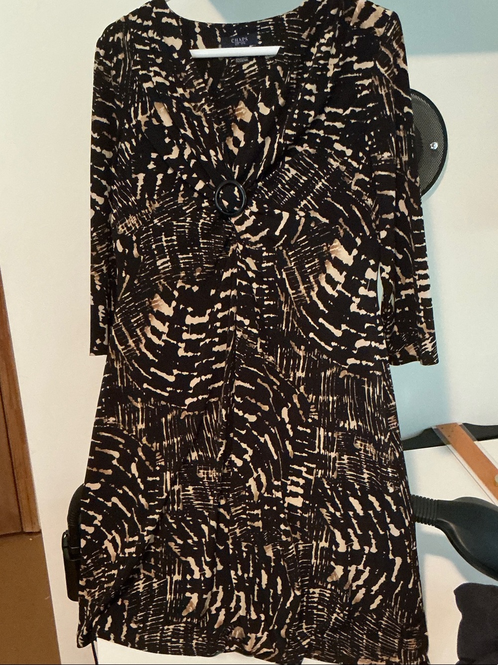 Chaps Black and Tan Patterned Midi Dress